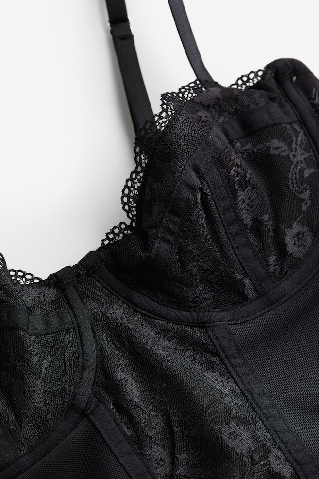 Lace-detail mesh bustier top - Black - 5