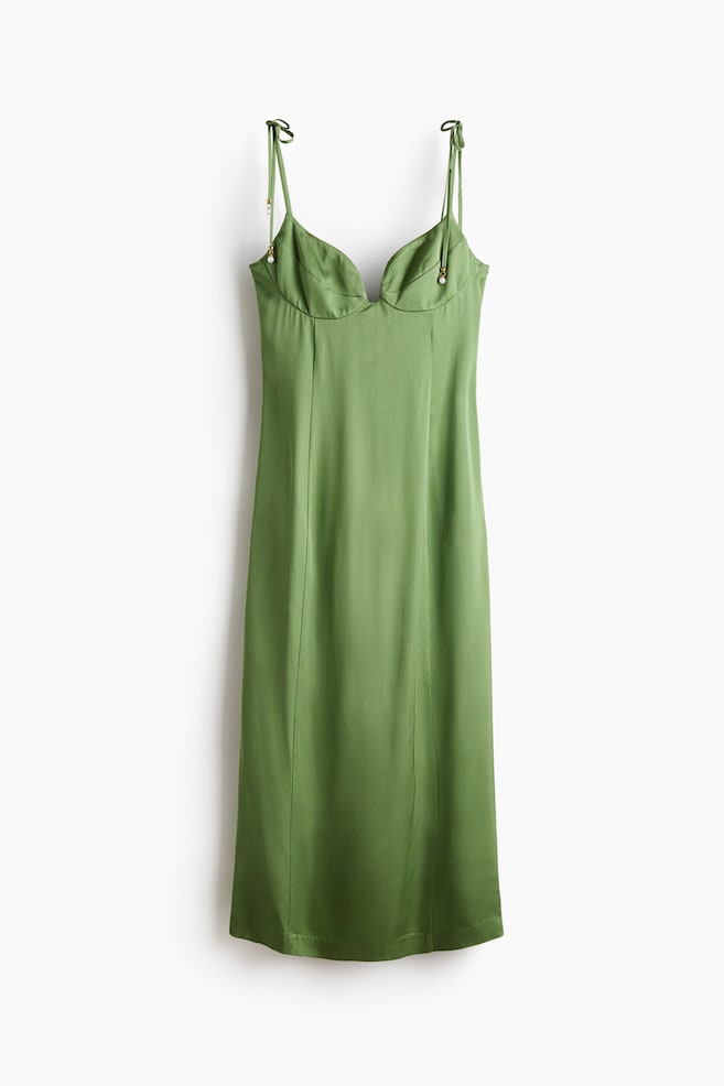 Tie-Strap Satin Dress - Green - 1