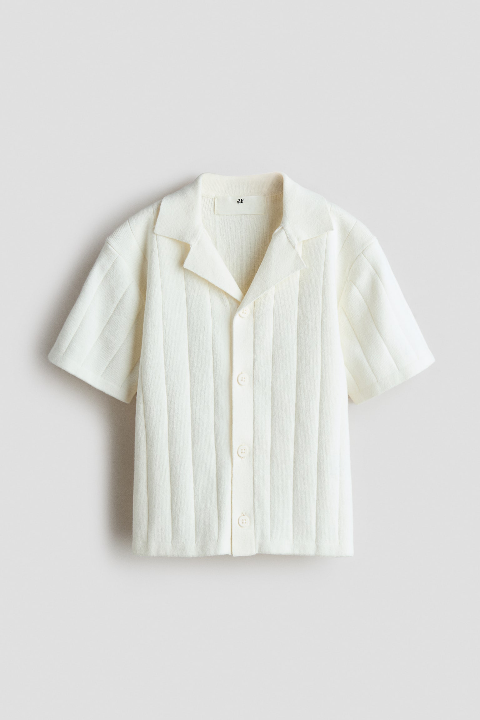 Fine-knit cotton resort shirt - Ivory/Dark dusty turquoise - 1