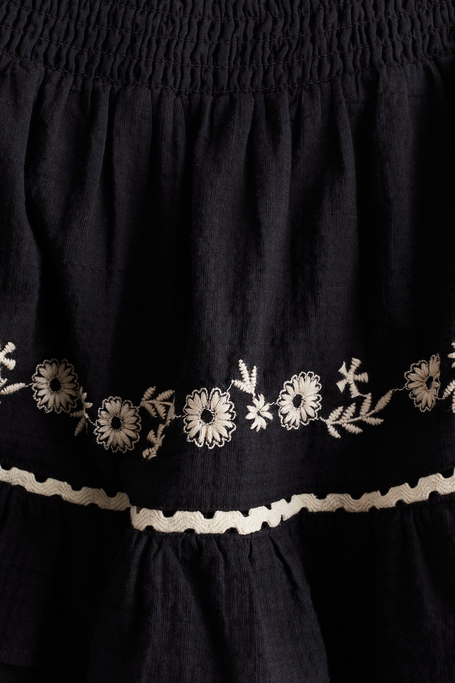 Embroidery-detail cotton skirt - Black/Floral - 3
