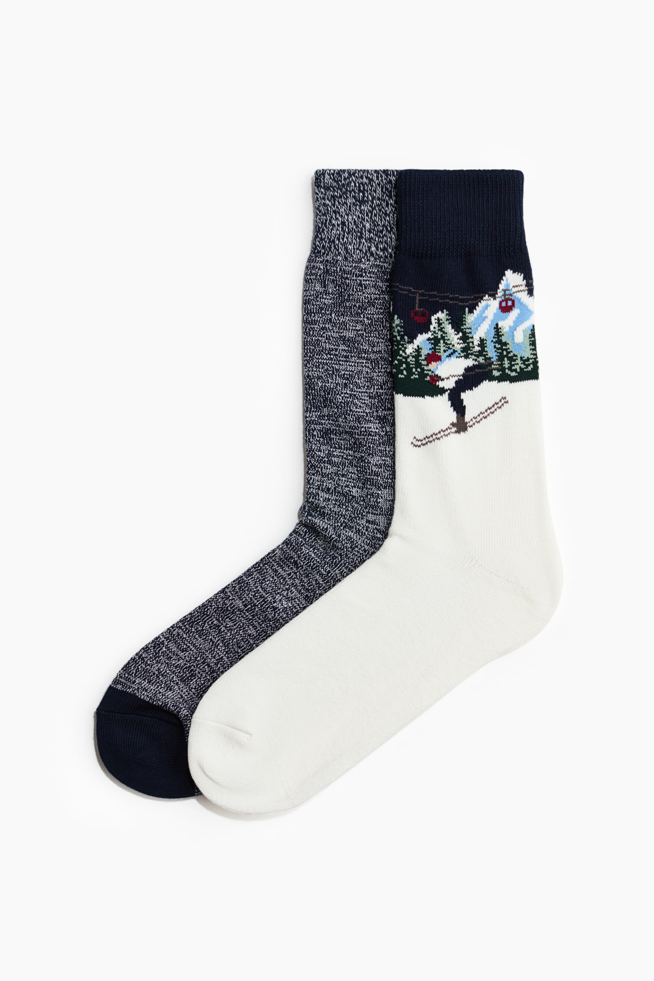 Agrandir l'image: Lot de 2 paires de chaussettes avec motif - Dark blue marl/Skier - HOMME | H&M CH 1