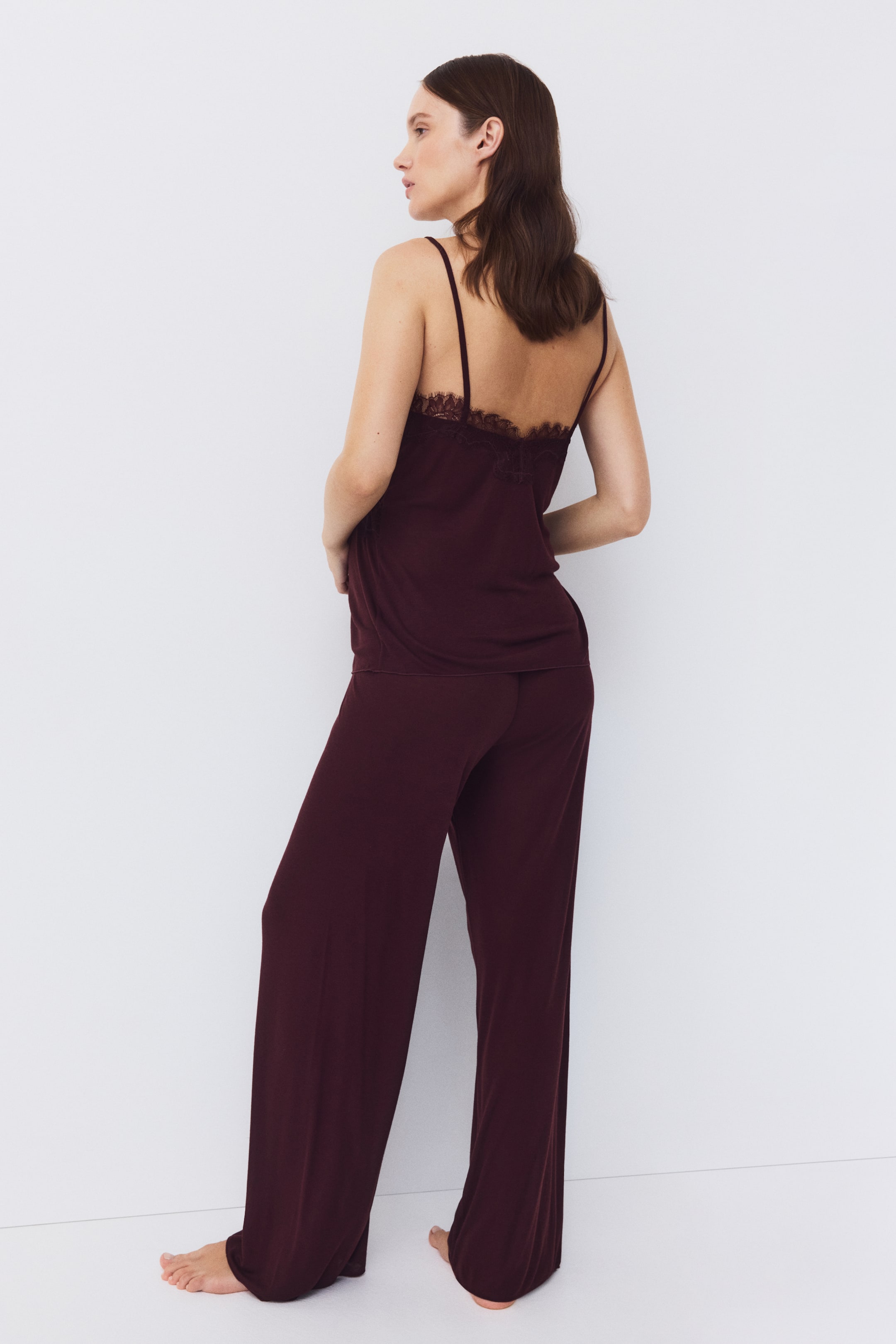 MAMA Lace-Trimmed Jersey Pajamas