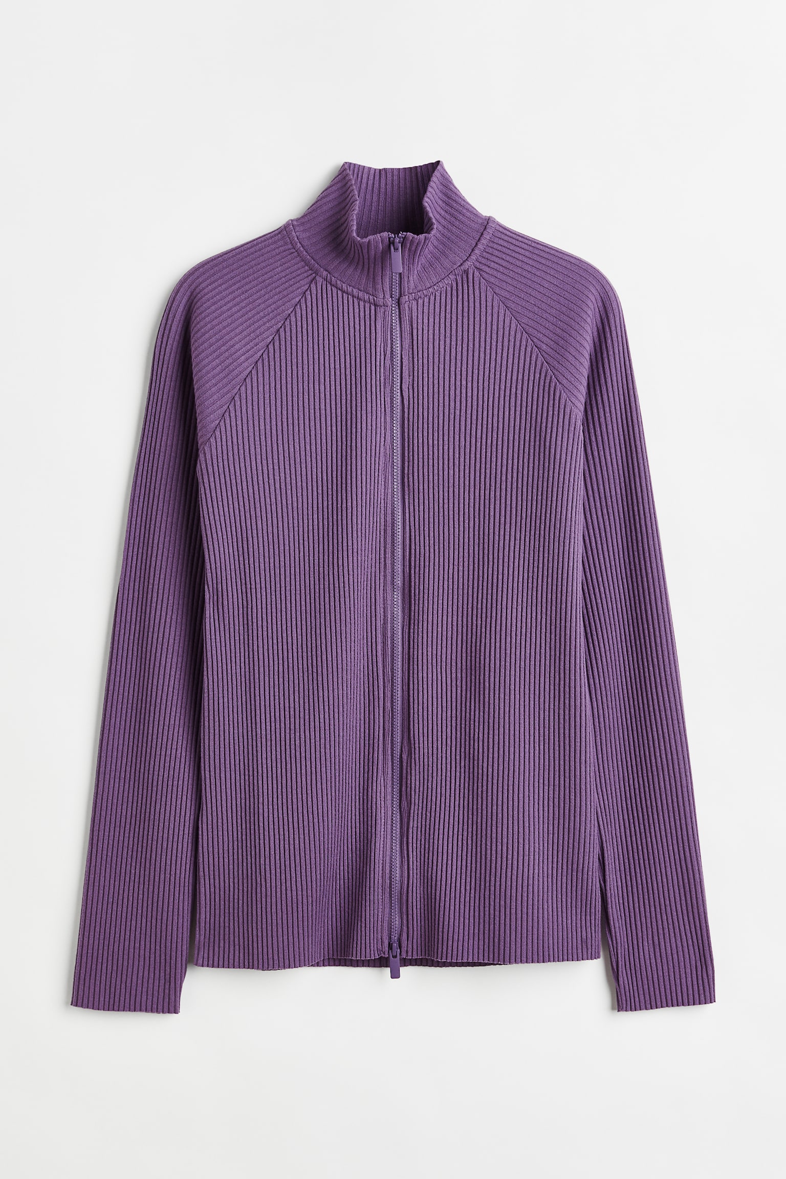 Zip-through ribbed top - Purple - 1