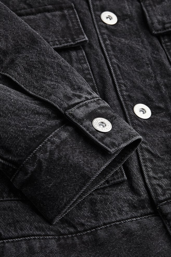Lined borg-collared denim jacket - Black/Denim blue/White - 3