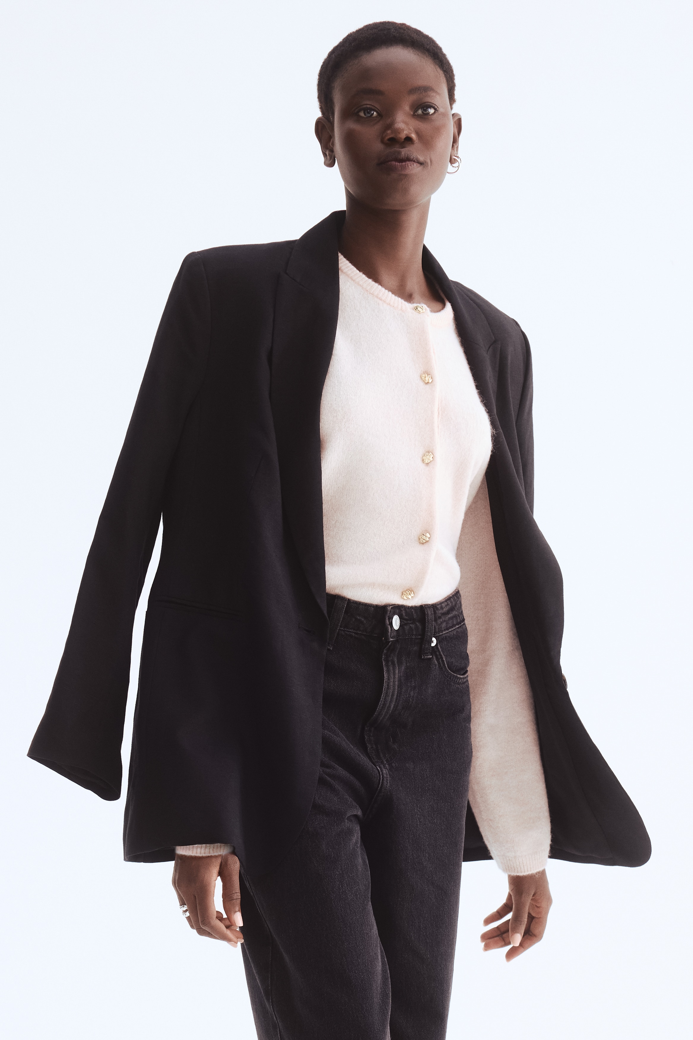 Cardigan in maglia fine - Rosa cipria/Nero/Crema