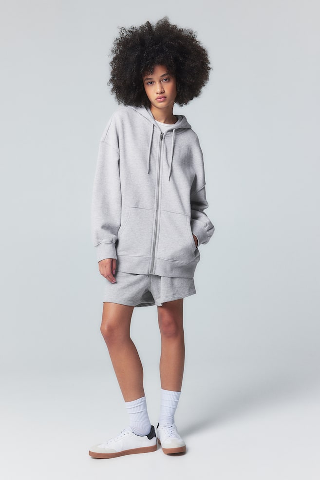 Oversized zip-through hoodie - Light grey marl/Black/Light blue/Light grey marl/dc/dc/dc/dc/dc - 1