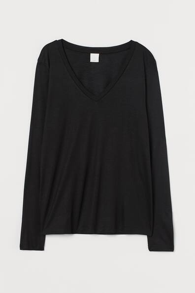 V-neck jersey top - V-neck - Long sleeve - Black - Ladies | H&M GB