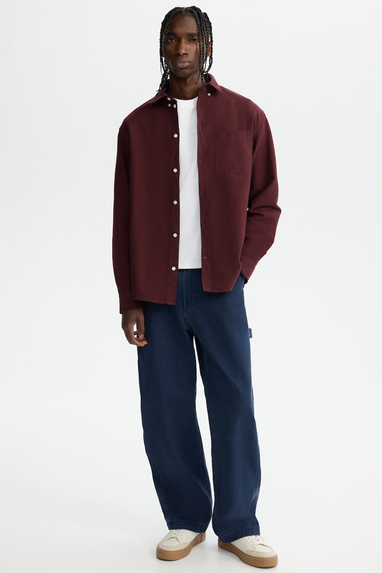 burgundy dress shirt mens outfit Men's Single Pocket Logo Modern Fit Stretch Dress Shirt - Burgundy main image 0