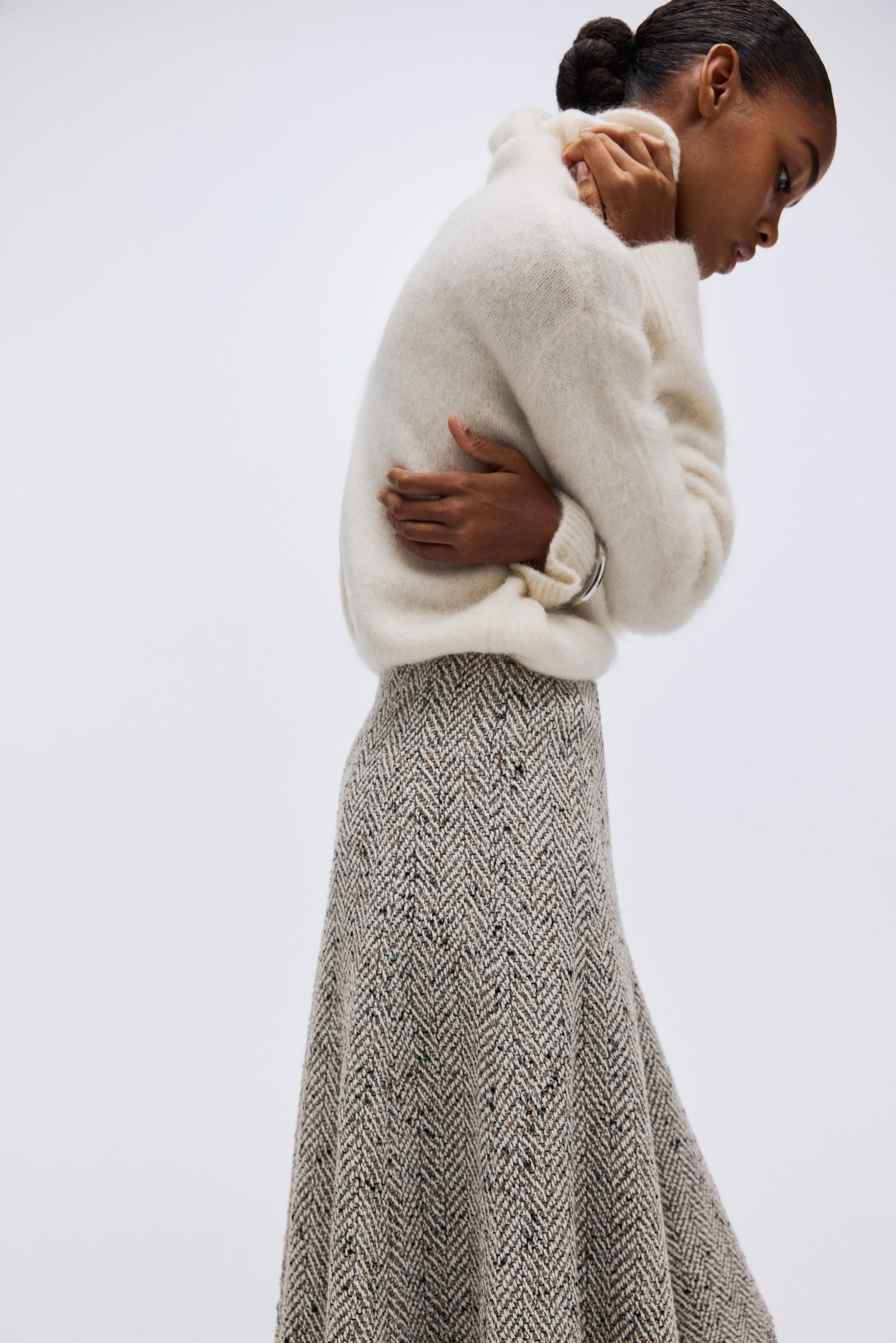 Gonna in tessuto spigato - Bianco/fantasia - 7