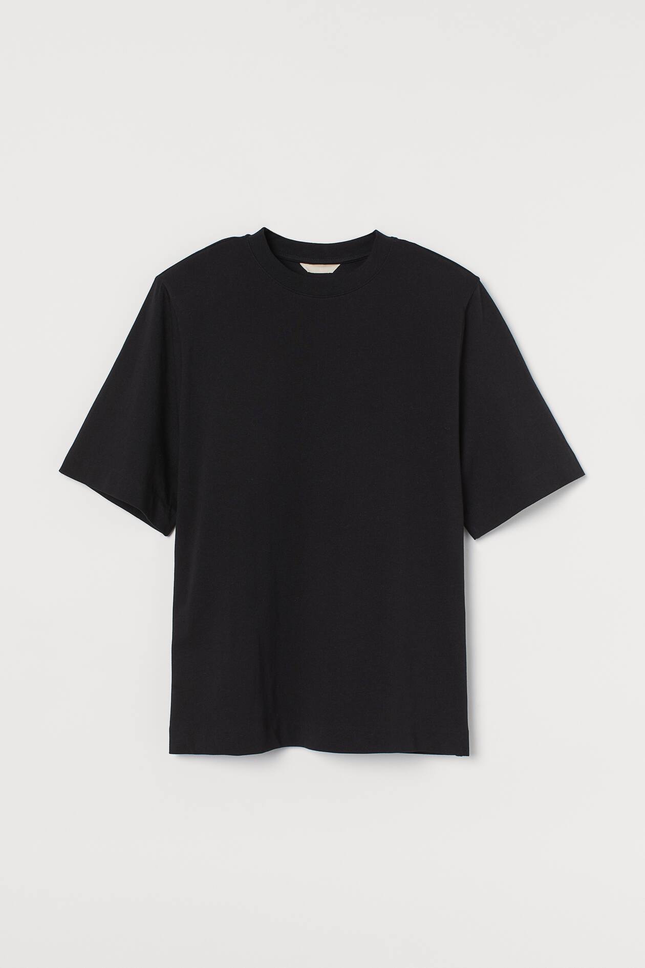 Shoulder-pad T-shirt - Round neck - Short sleeve - Black - Ladies | H&M GB