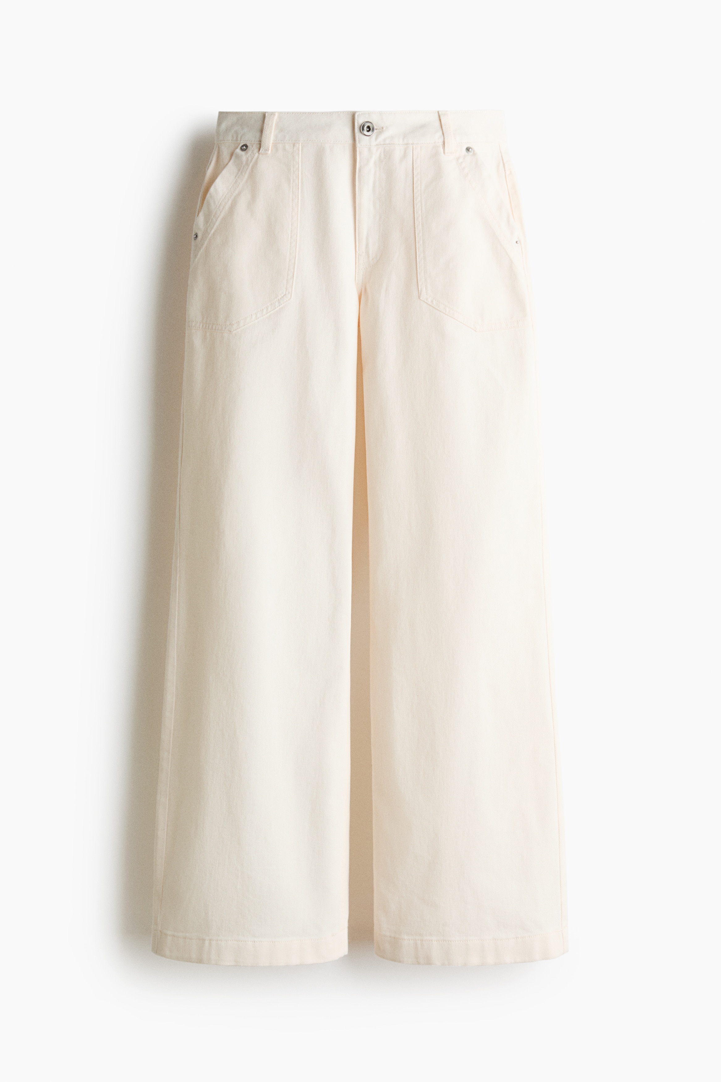 Wide-leg cotton twill trousers - Cream/Dark grey