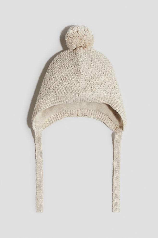 Beanie mit Ohrenklappen und Fleecefutter - Hellbeige - 1