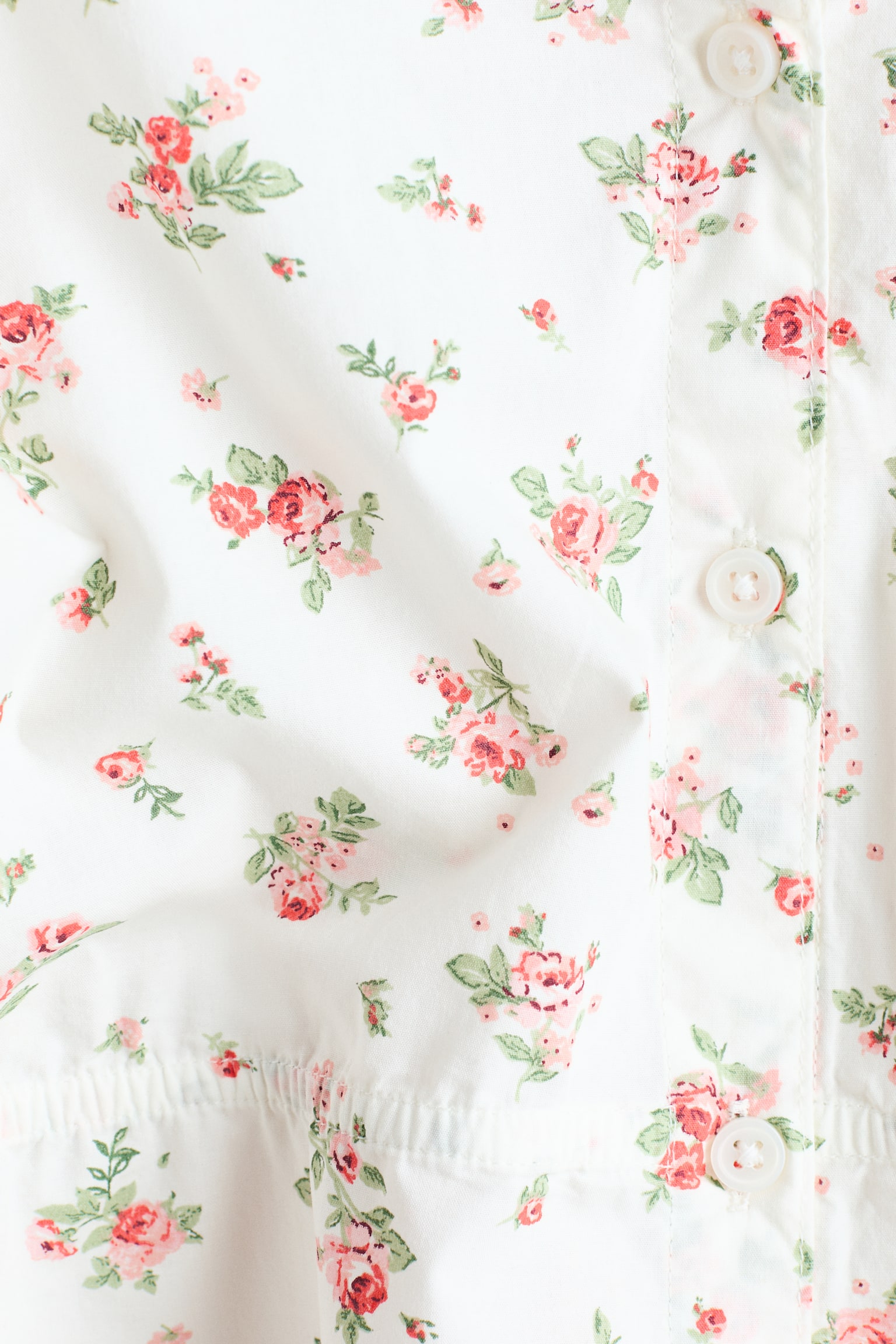 Puff-sleeved cotton seersucker blouse - Cream/Floral/White/Light blue/Striped - 2