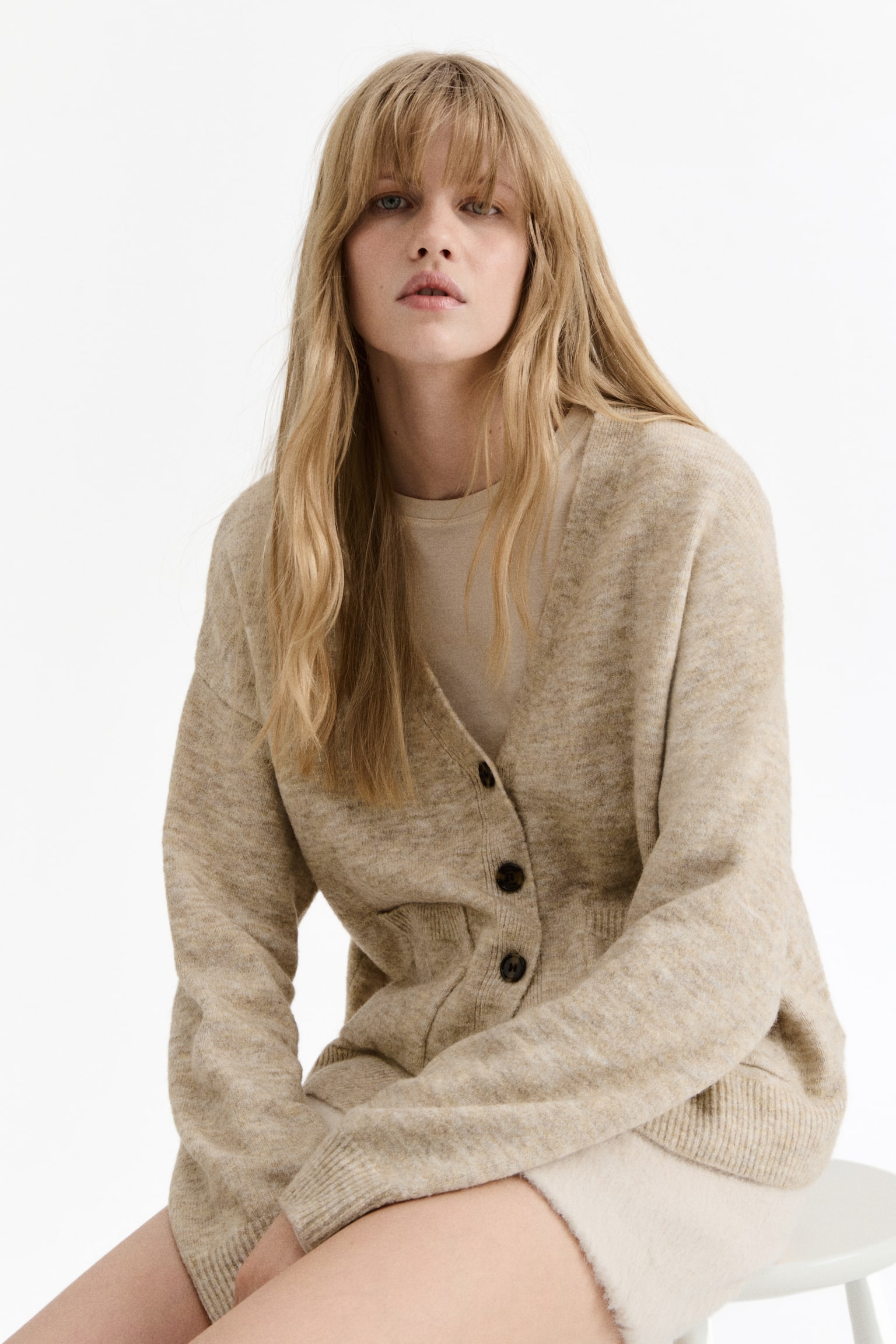 קרדיגן Loose Fit - בז' מלאנז'/חום כהה/אפור מלאנז'/כחול מלאנז'/ורוד בהיר - 5