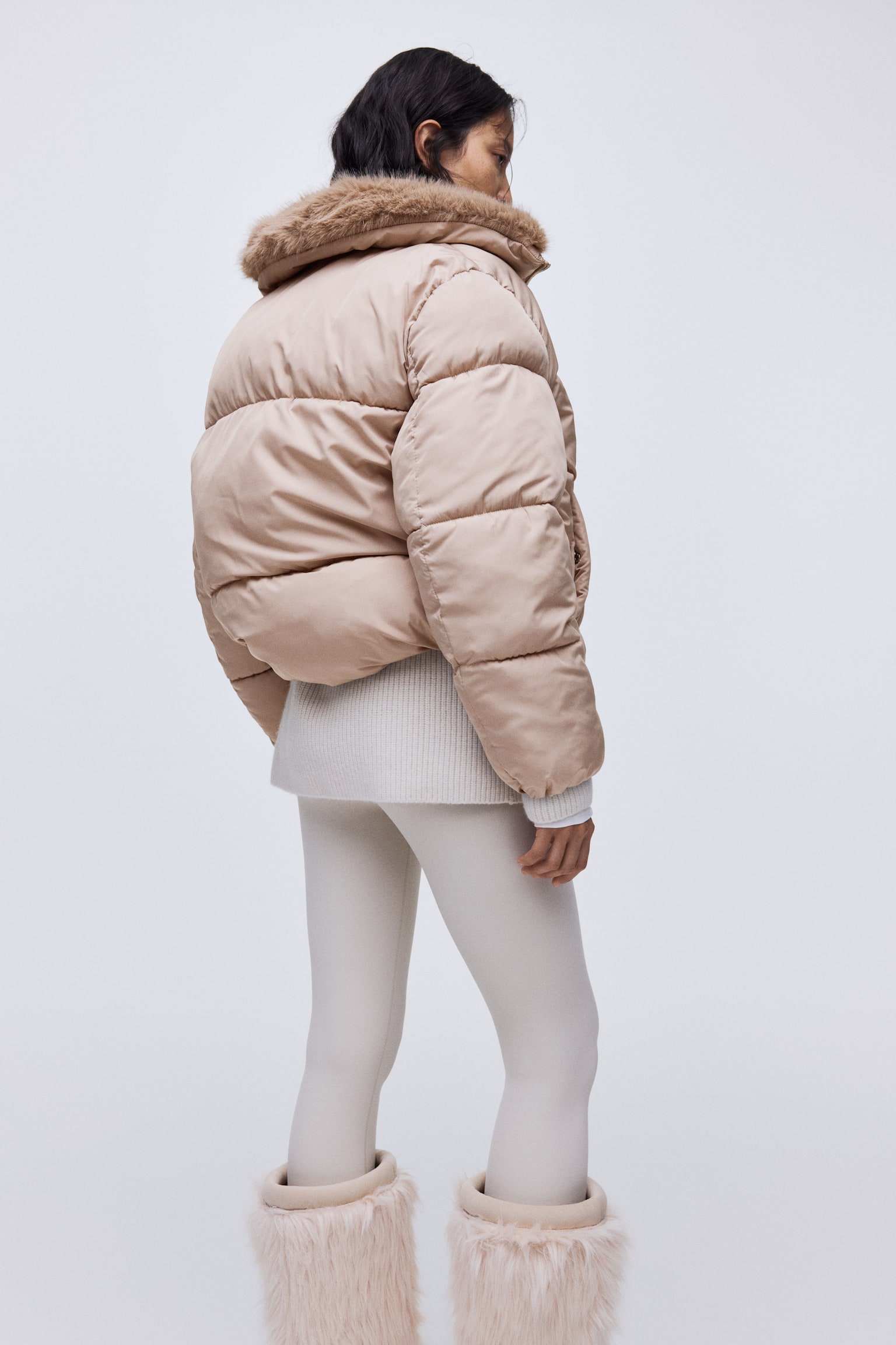 Oversized Puffer Jacket - Helles Graubraun/Dunkelbraun/Schwarz - 3