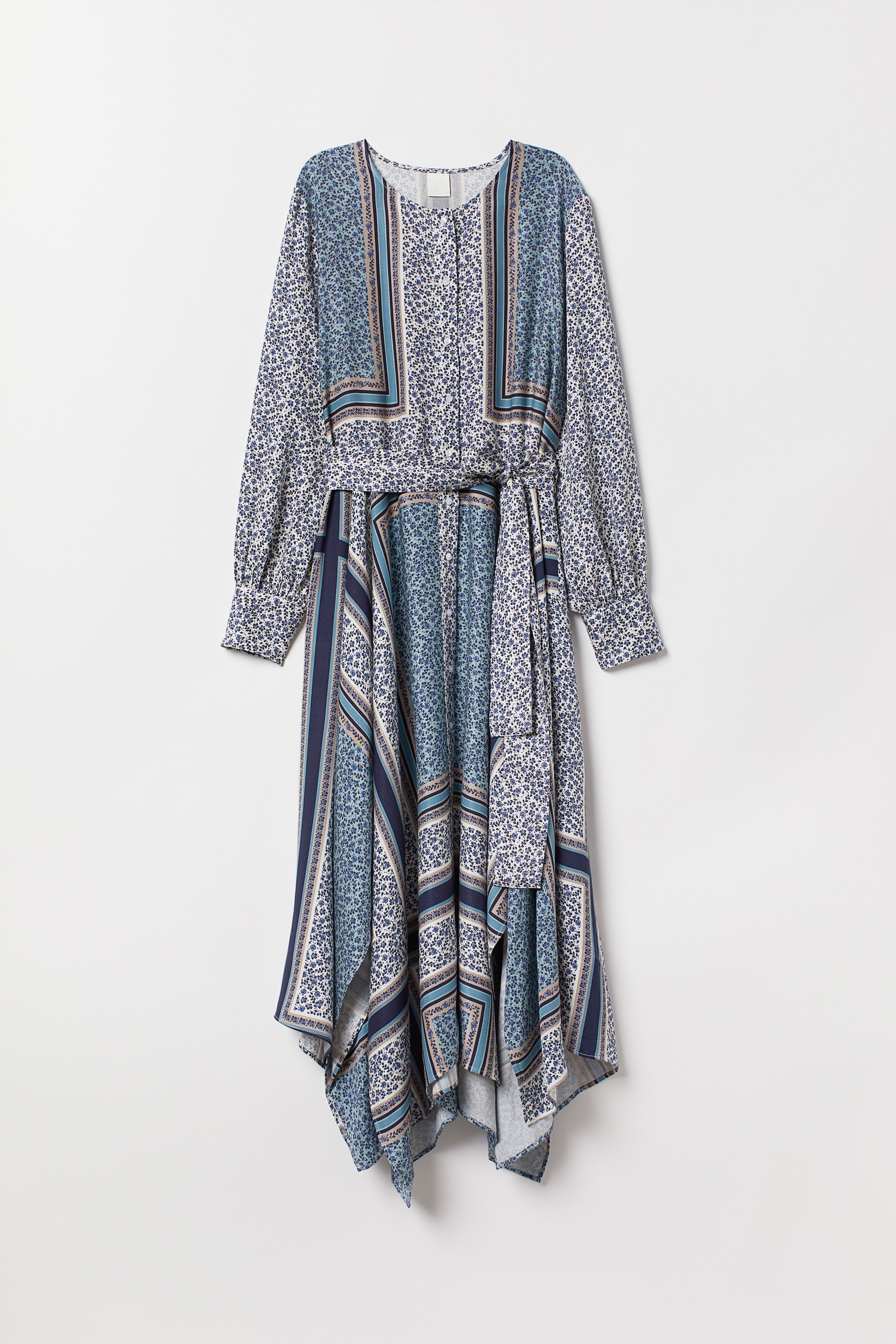 h&m blue tie belt dress