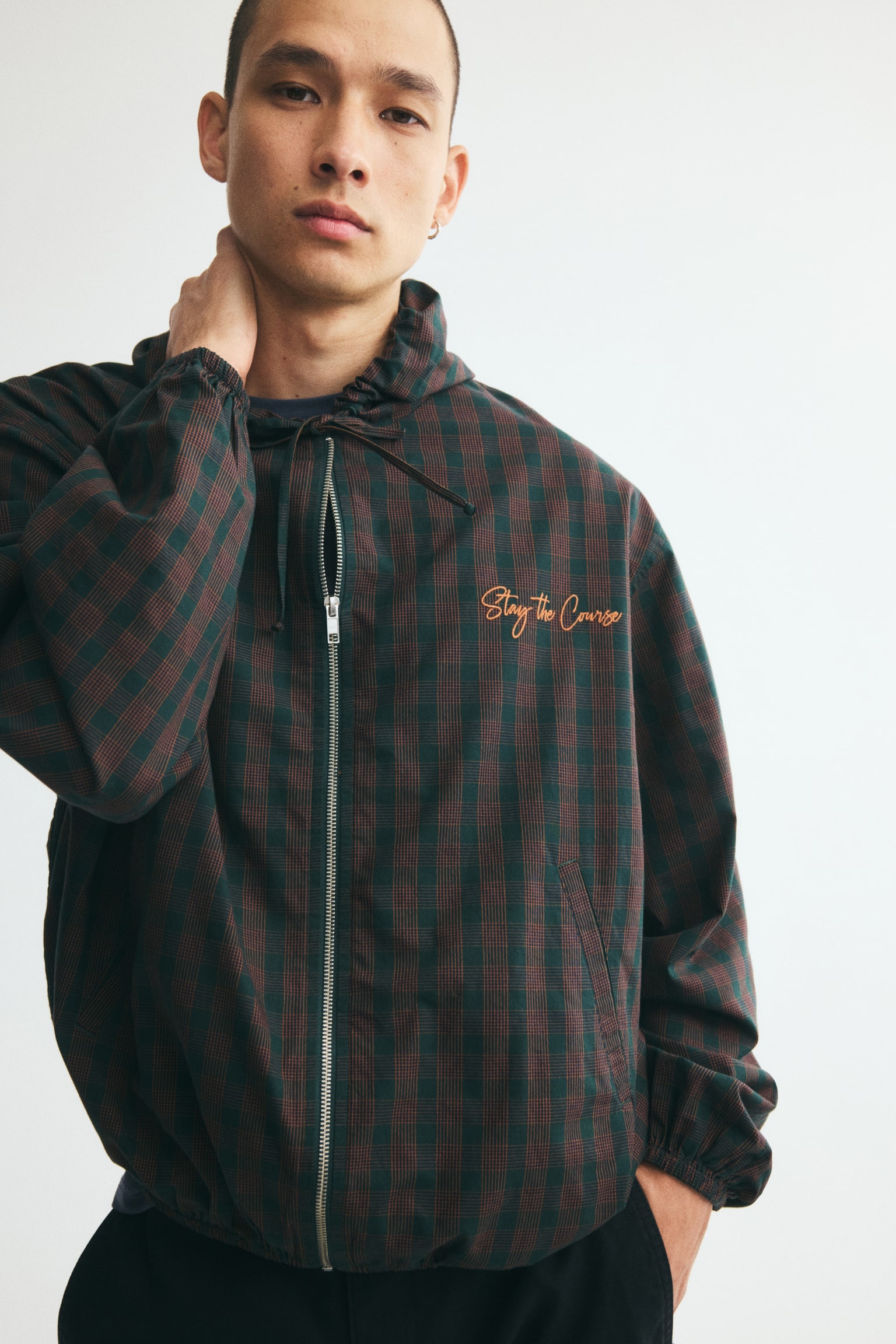Мужская куртка H&M Hooded, цвет: Тёмный зелёный / Клетчатый — фото 4