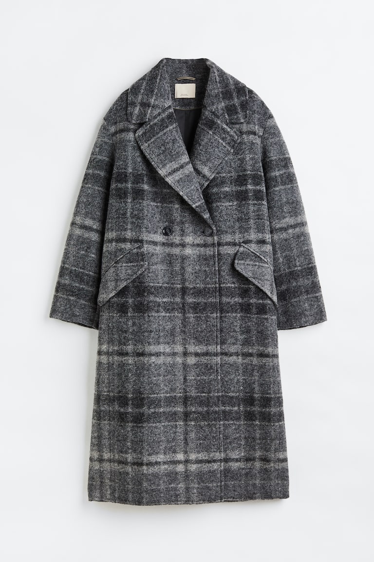 Wool-blend coat Grey/Checked Ladies H&M GB