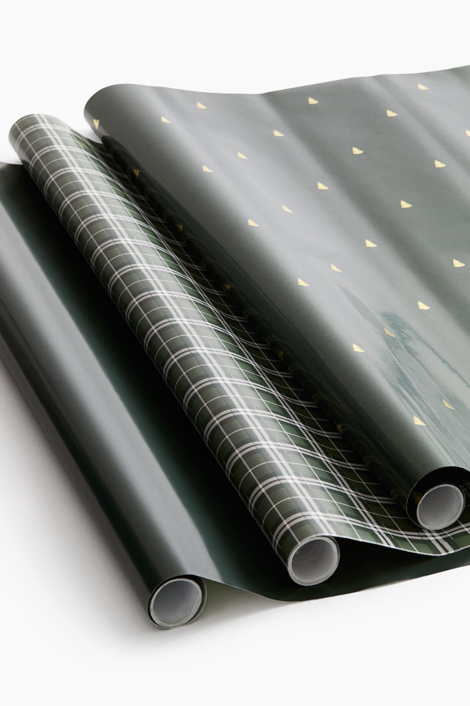 3-pack gift wrap - Mörkgrön/Rutig/Röd/Rutig/Guld/Stjärnor/Silver/Stjärnor/Röd/Mörkröd/Vinröd/Grön/Mörkgrön
