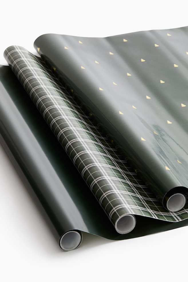 3-pack gift wrap - Dark green/Checked/Red/Dark red/Burgundy/Green/Dark green/Red/Checked/Gold-coloured/Stars/Silver-coloured/Stars - 1
