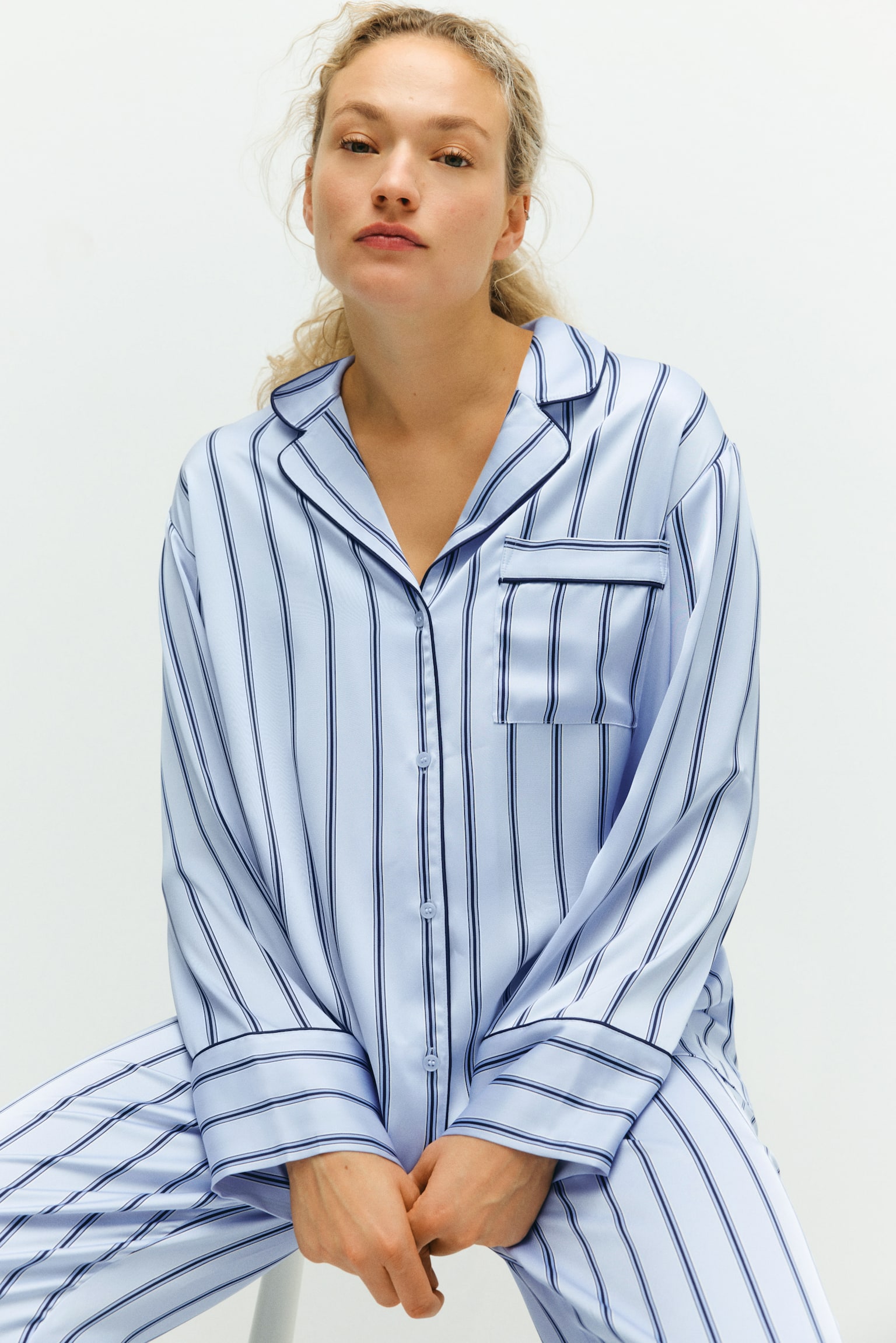 MAMA Saténové pyžamo Before & After - Svetlomodrá/pruhovaná/Čierna/leopardí vzor - 5