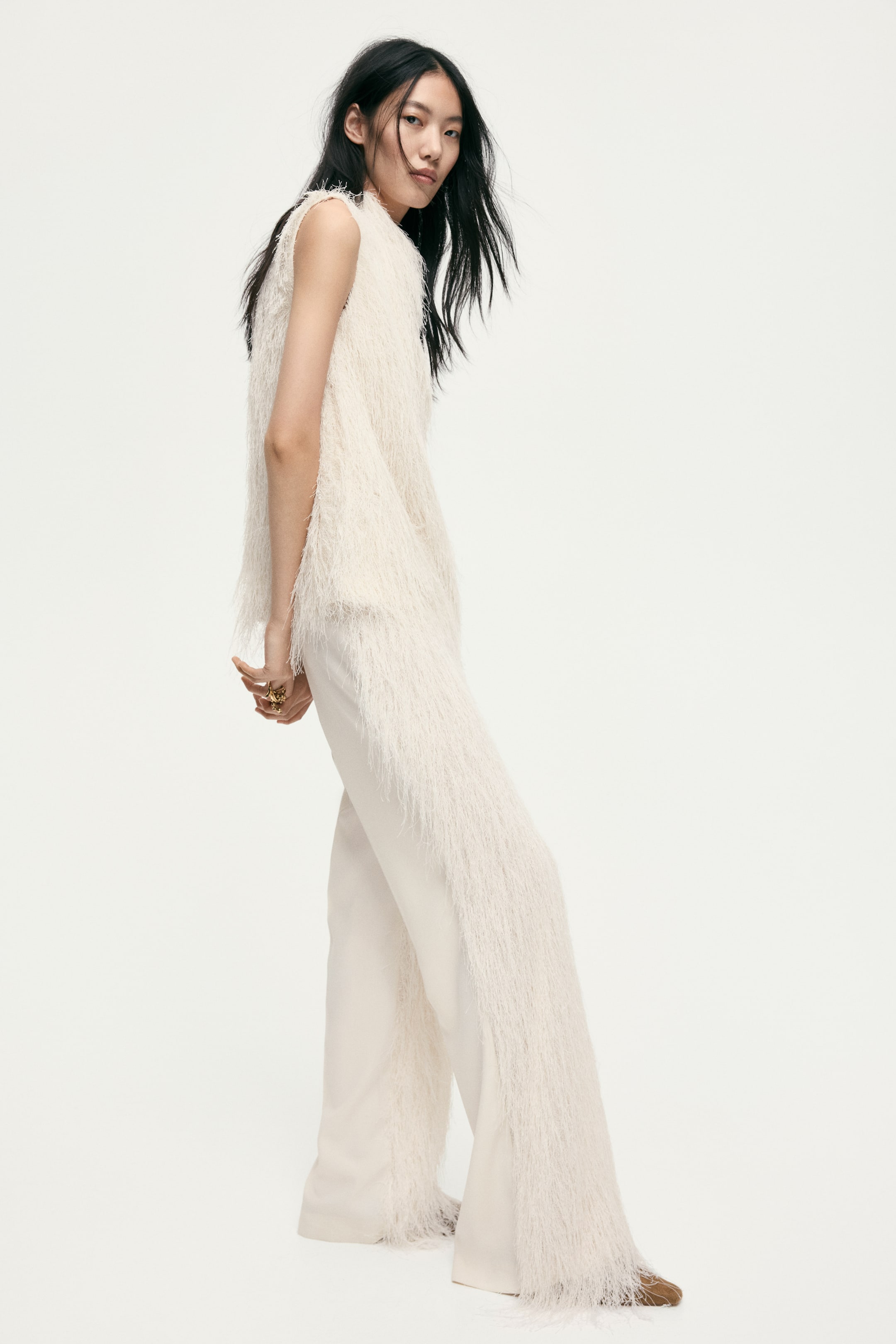 View larger image: Fringed trousers - Cream - Ladies | H&M MY 1