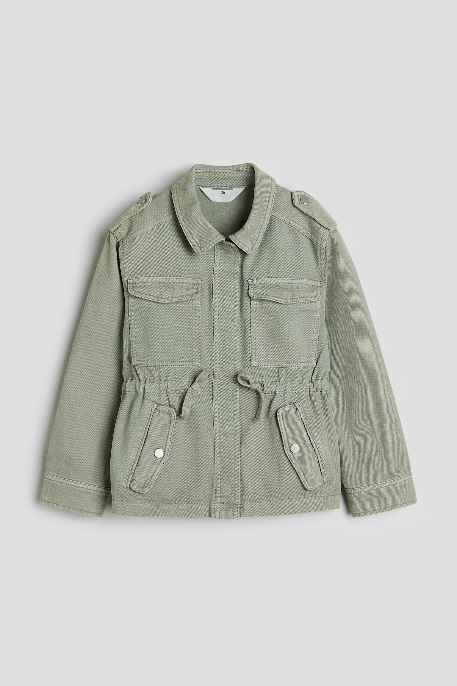 Drawstring Waist Shirt Jacket - Light khaki green - 1