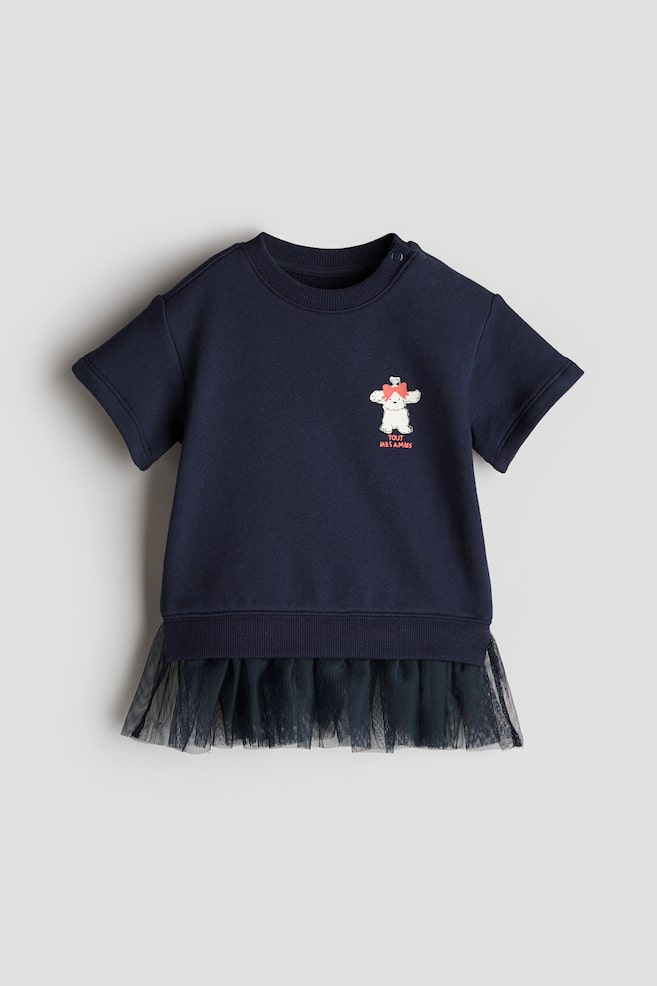Tulle-skirt sweatshirt dress - Navy blue/Tout mes amies/Light beige/Très Chic - 1