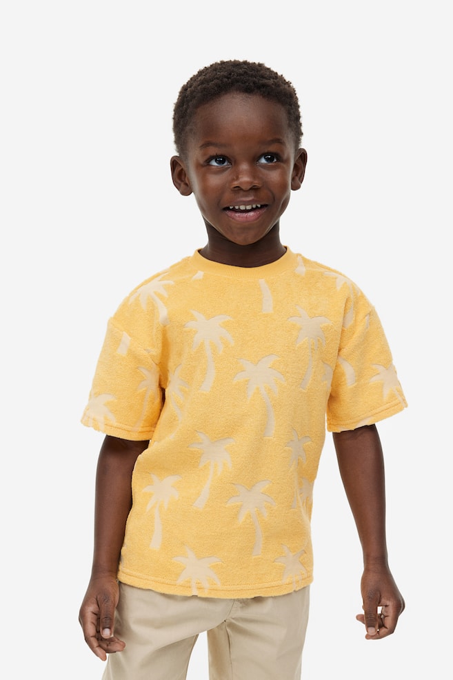 Oversized terry T-shirt - Yellow/Palm trees/Blue/Sunny Vibes - 3
