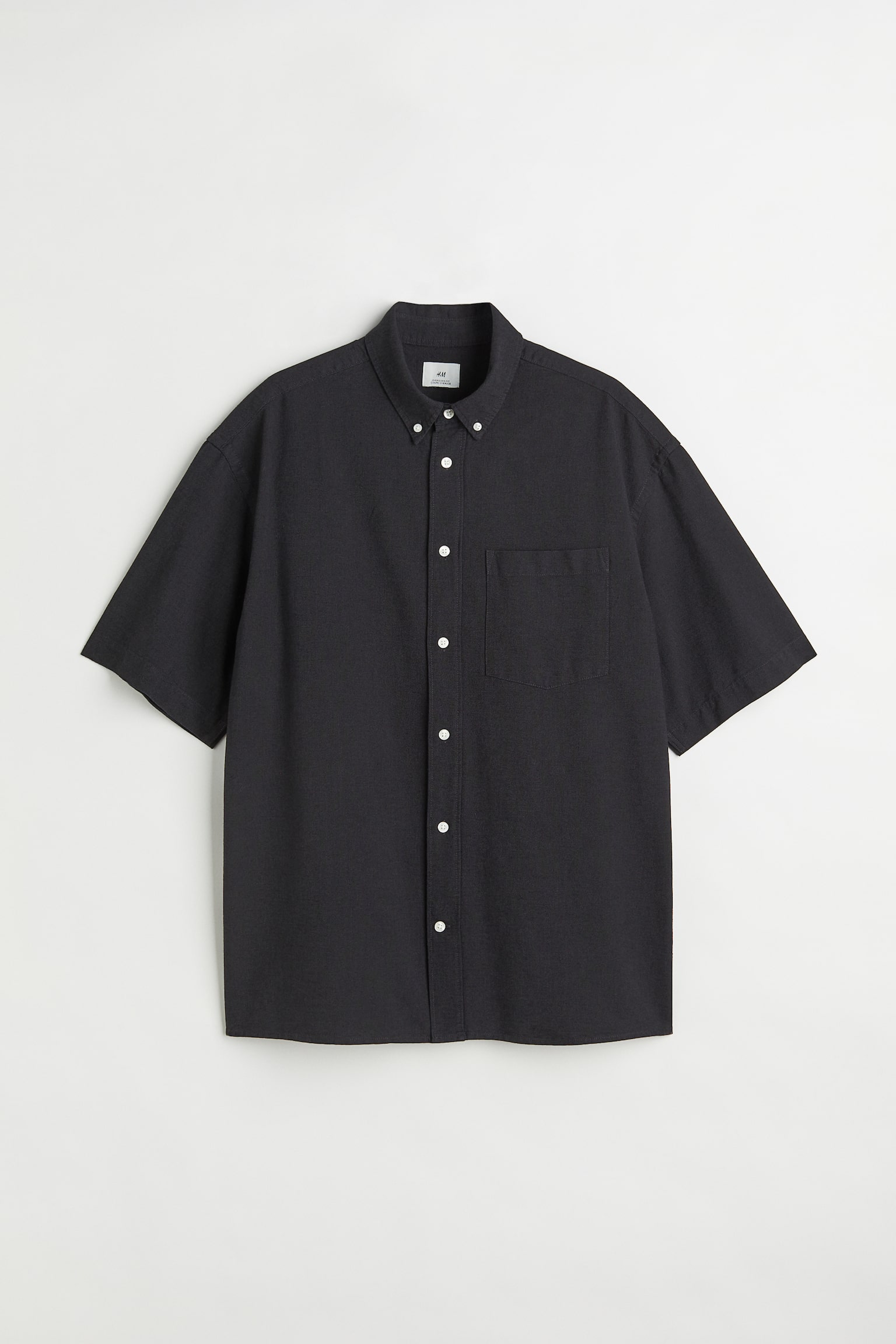 Oversized Fit Short-sleeved Oxford shirt - Black