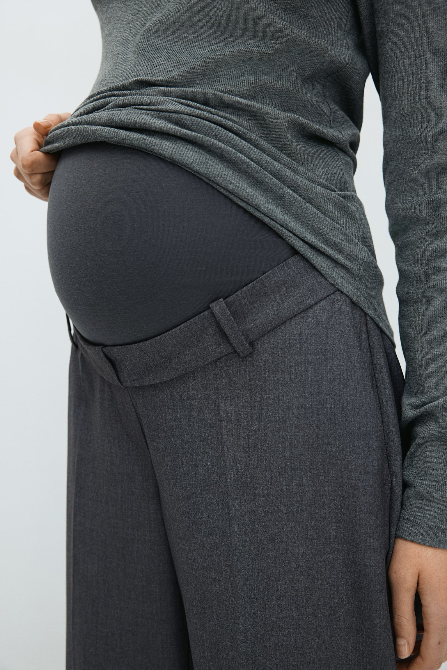 MAMA Wide-Leg Dress Pants - Gray/Black - 3