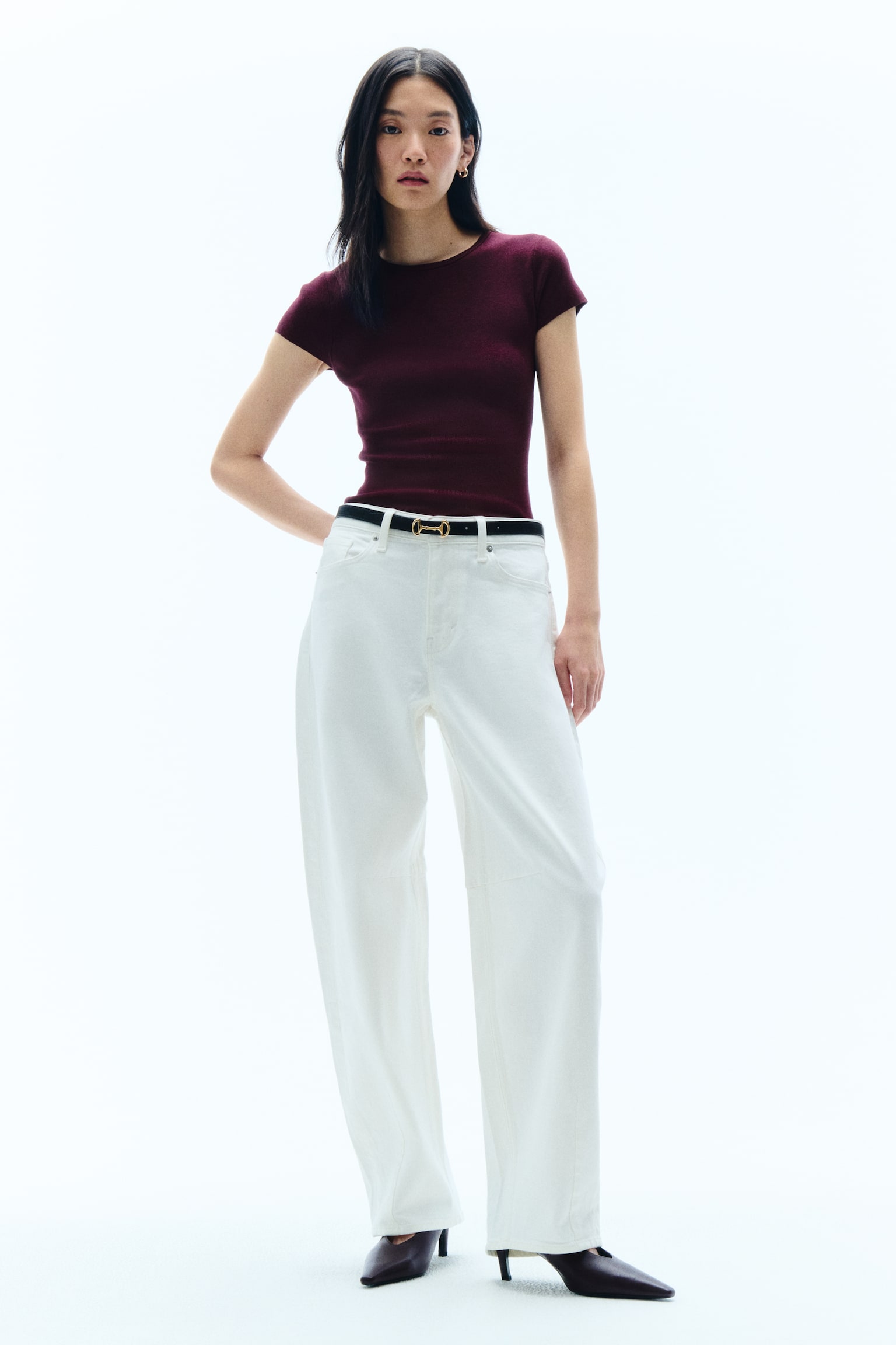 Fine-knit T-shirt - Burgundy/Red - 4