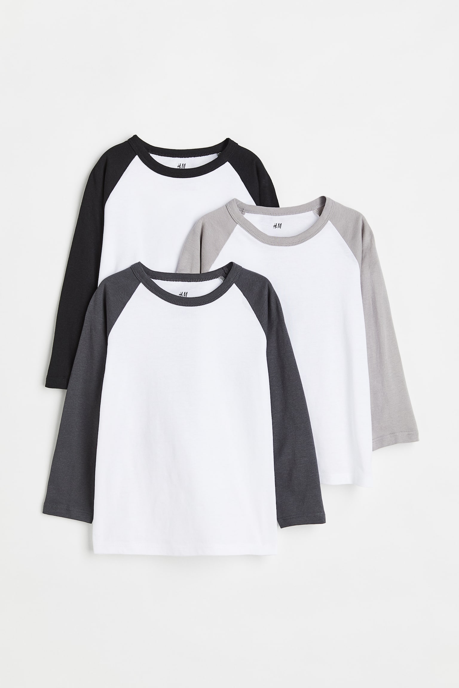 3-pack cotton jersey tops - Dark grey/Block-coloured - 1