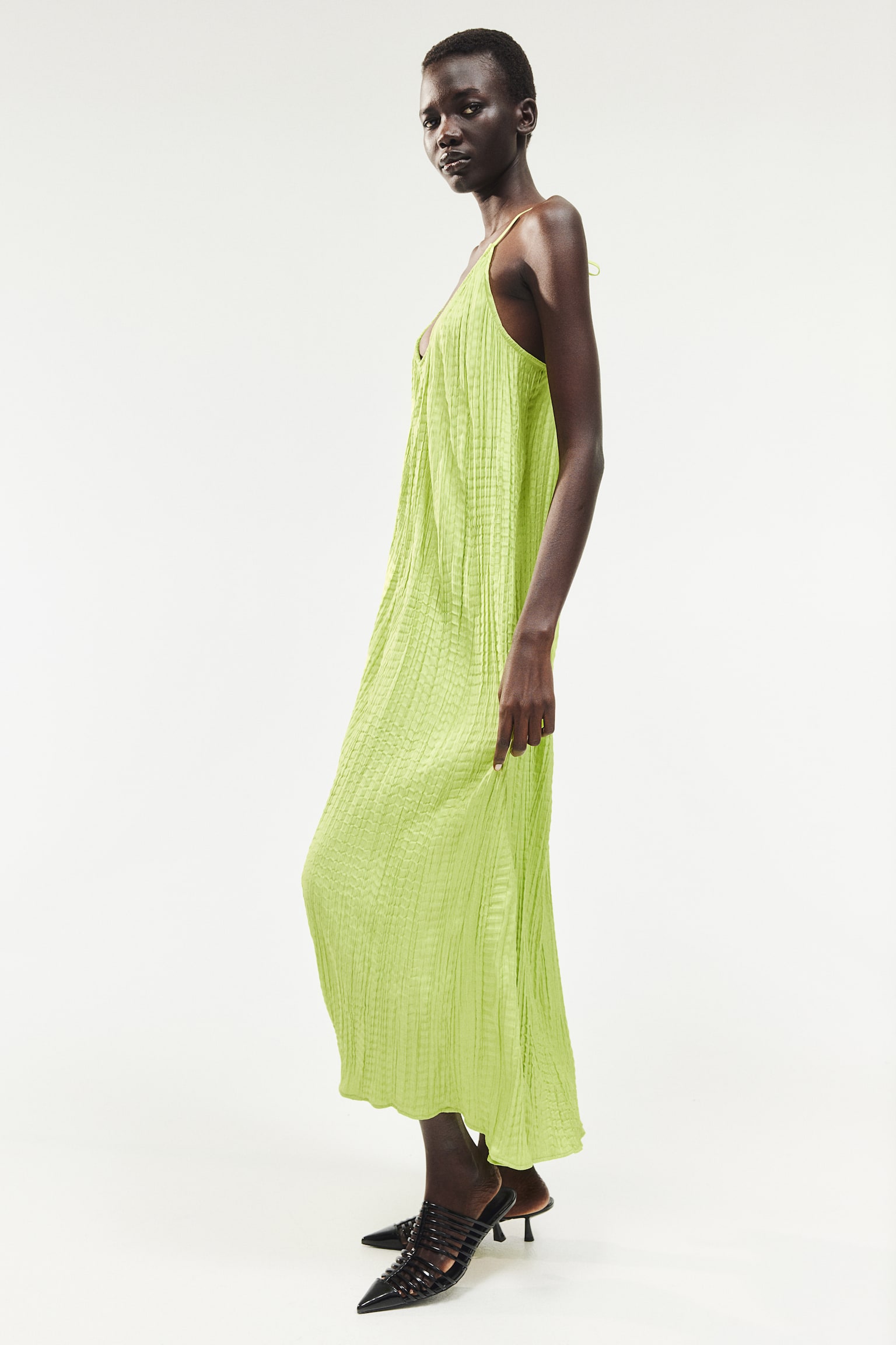 Pleated strappy dress - Lime green - 5