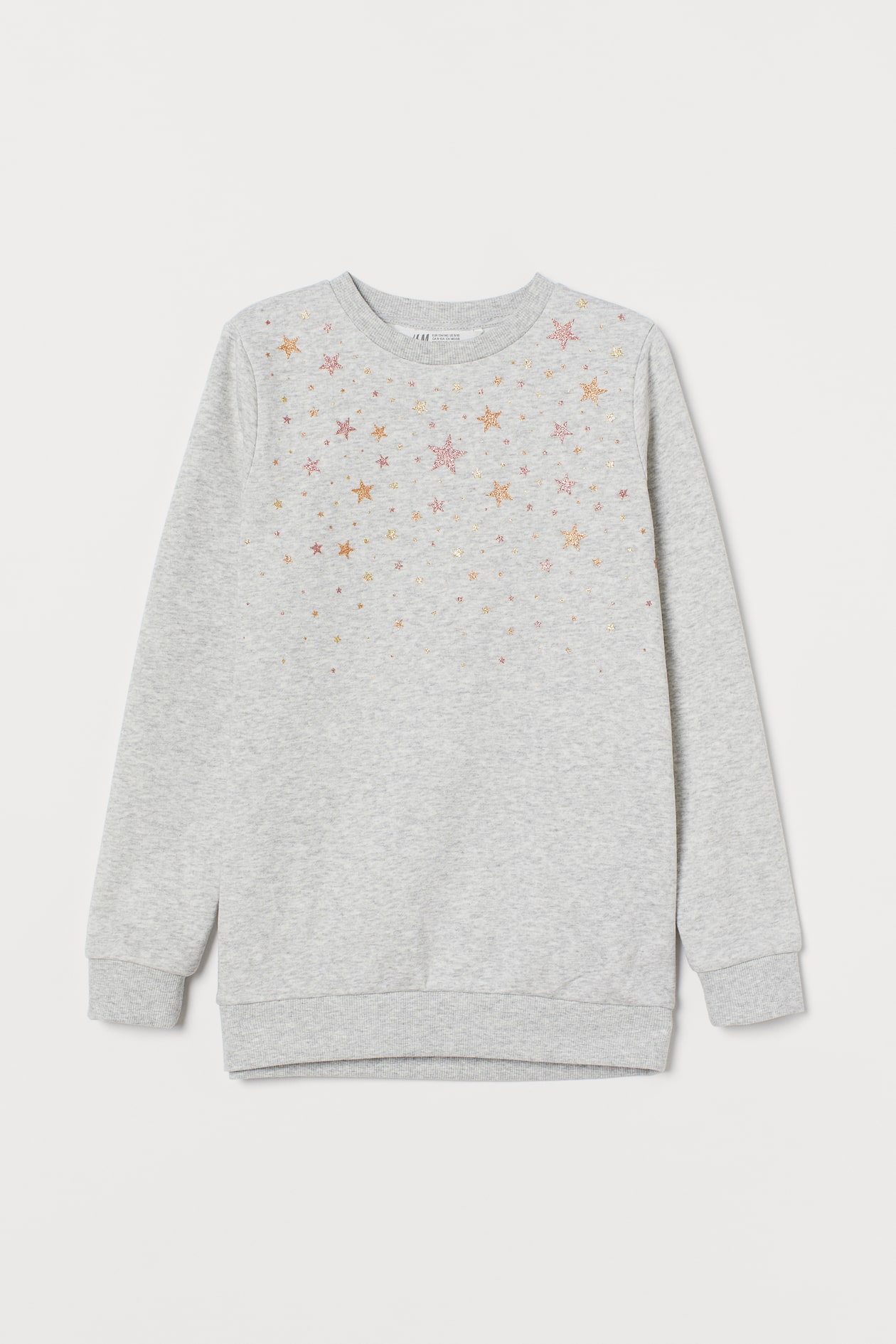 Printed Sweatshirt - Round Neck - Long sleeve - Light gray melange ...