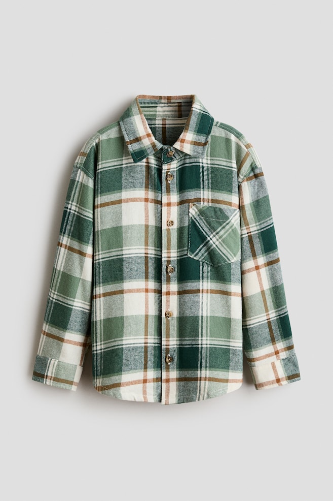 Cotton Flannel Shirt - Dark green/plaid/Khaki green/plaid/Brown/plaid/Red/plaid/Gray/checked/Red/beige plaid - 1