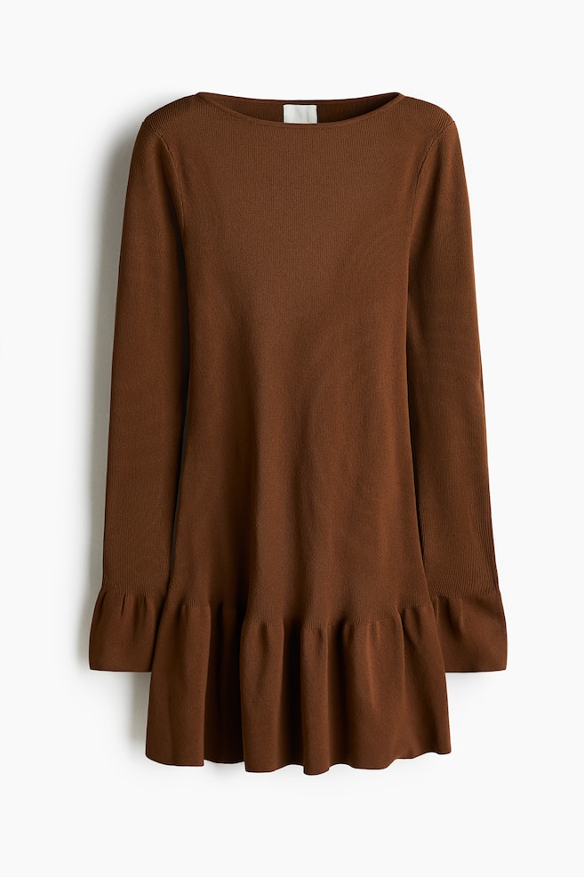 Robe en maille côtelée - Marron - 1