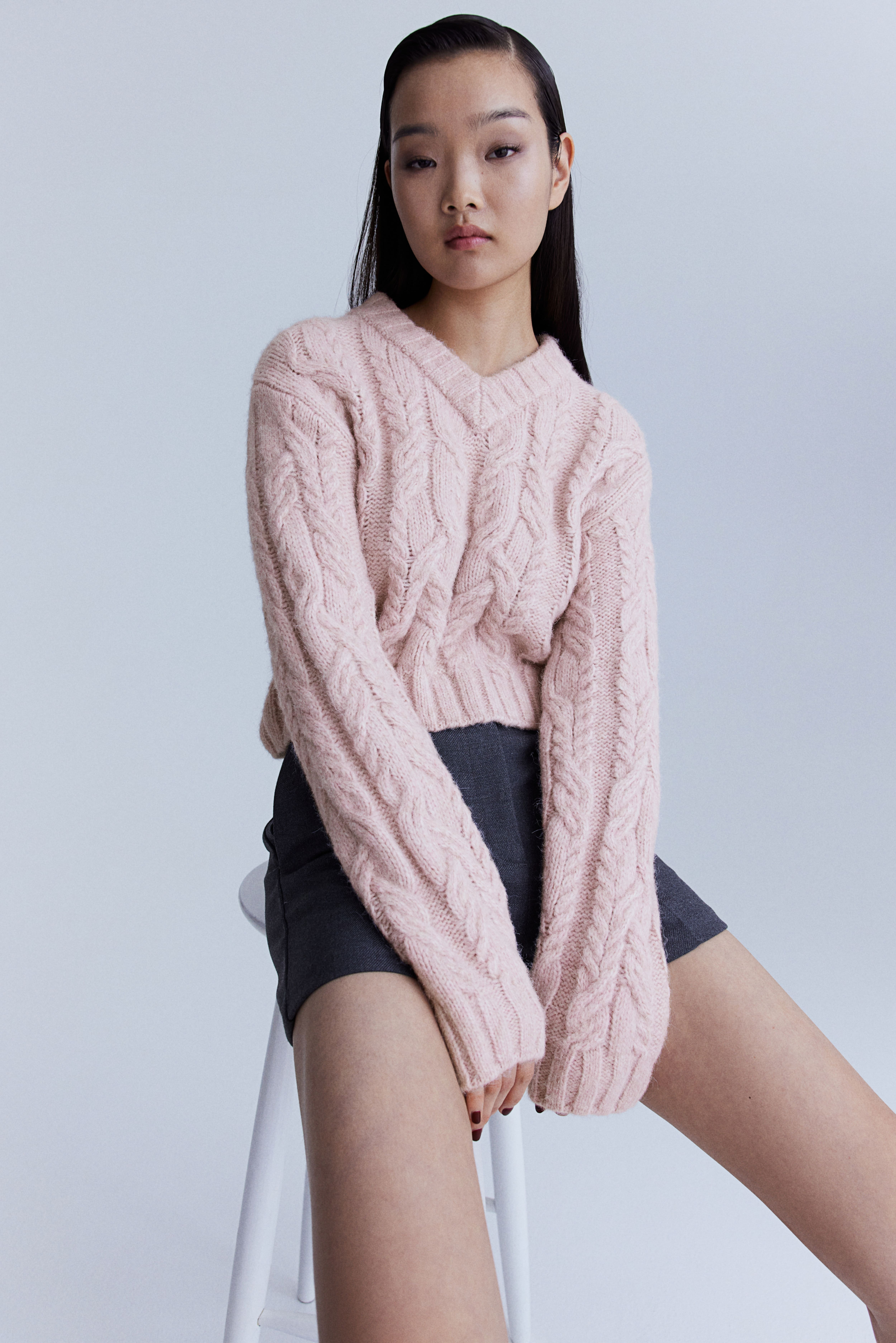 Light pink women sweater, Women's soft, warm hot jumper, Pink knitted sweater