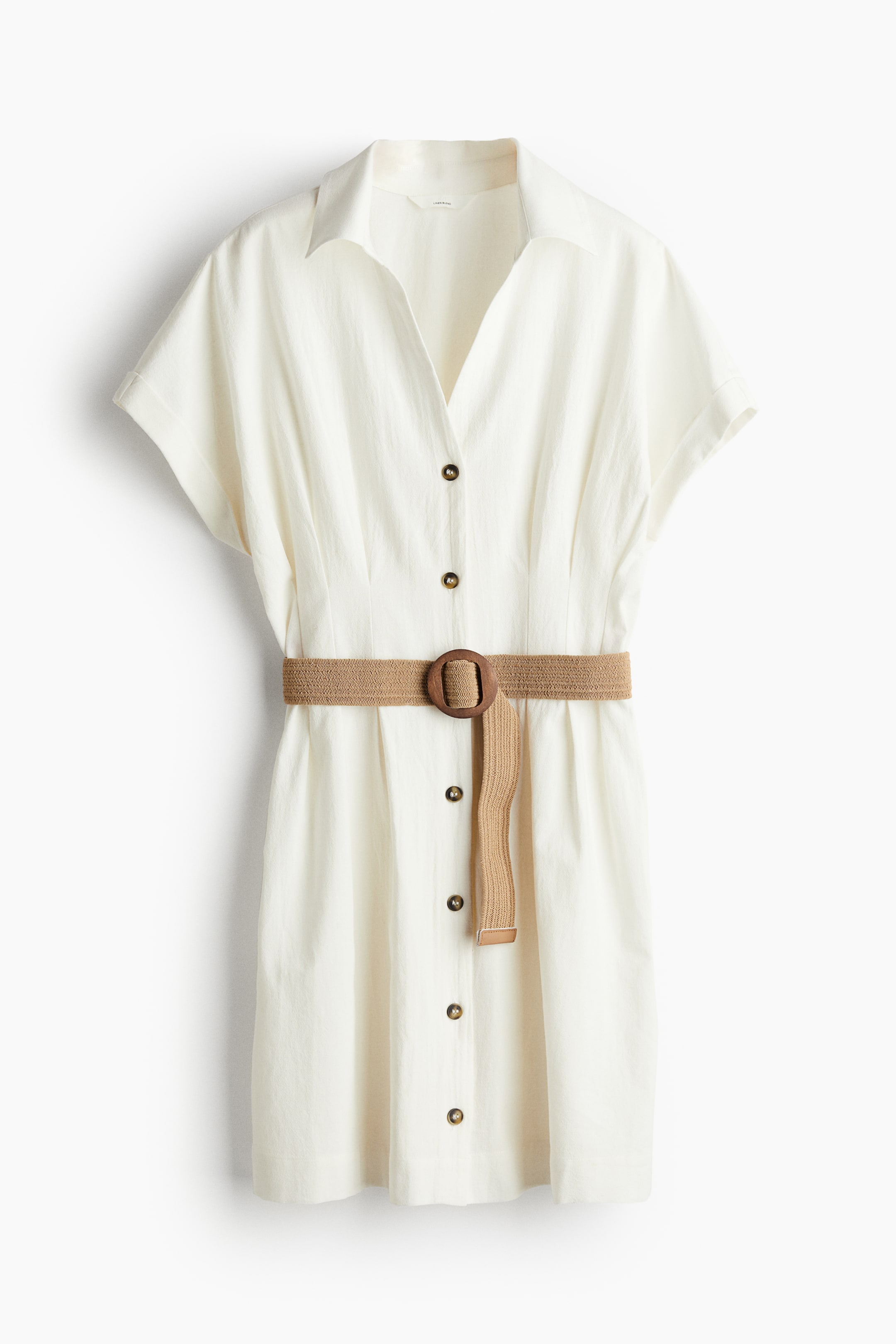 Shirt Dress with Belt - V-neck - Short sleeve - White - Ladies | H&M CA