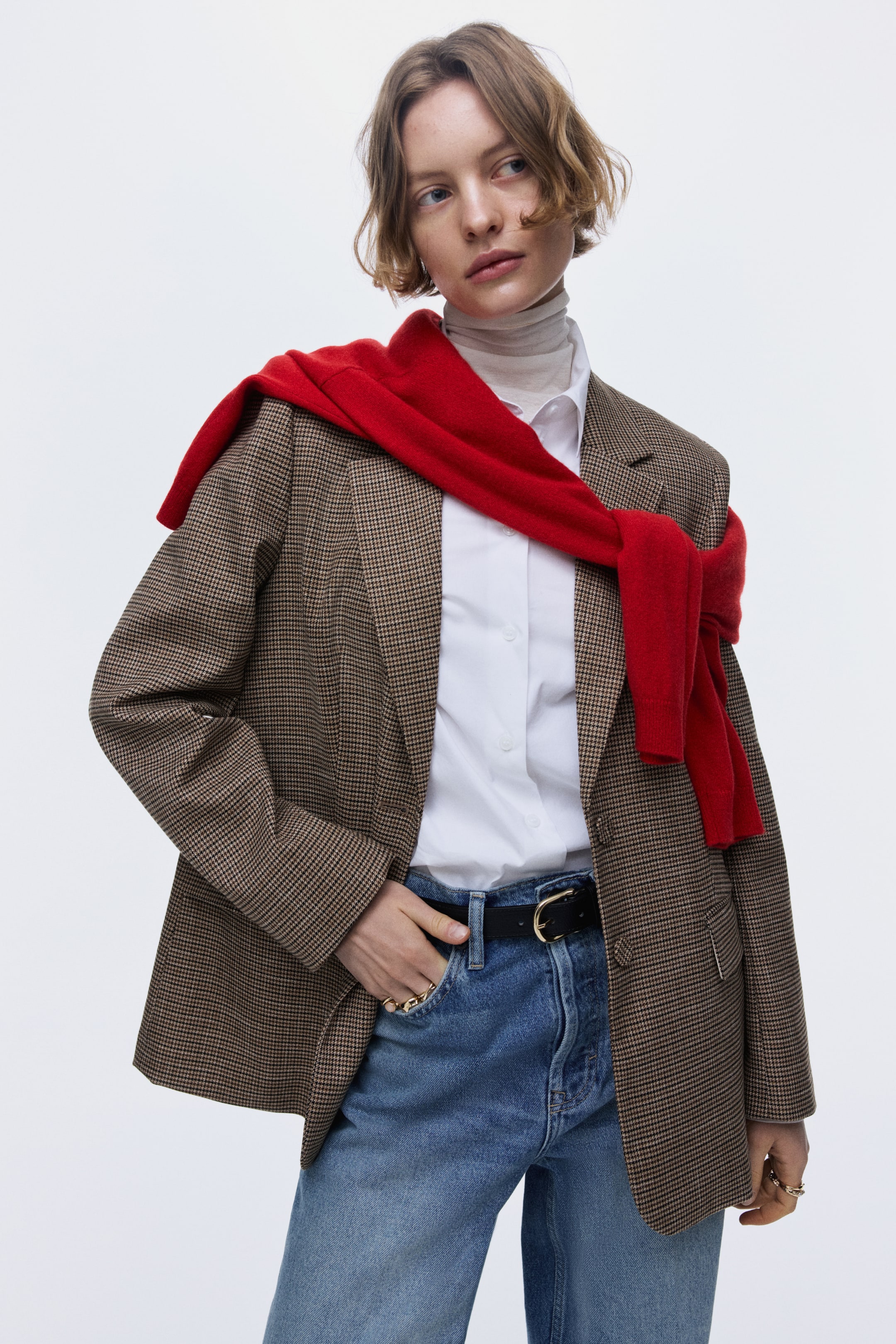 View larger image: Single-breasted blazer - Beige/Dogtooth pattern - Ladies | H&M IN 3