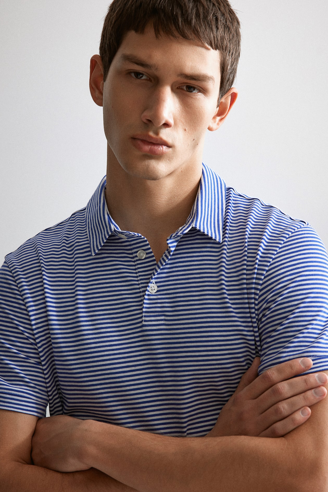 Slim Fit Polo shirt - Short sleeve - Regular length - Blue/White