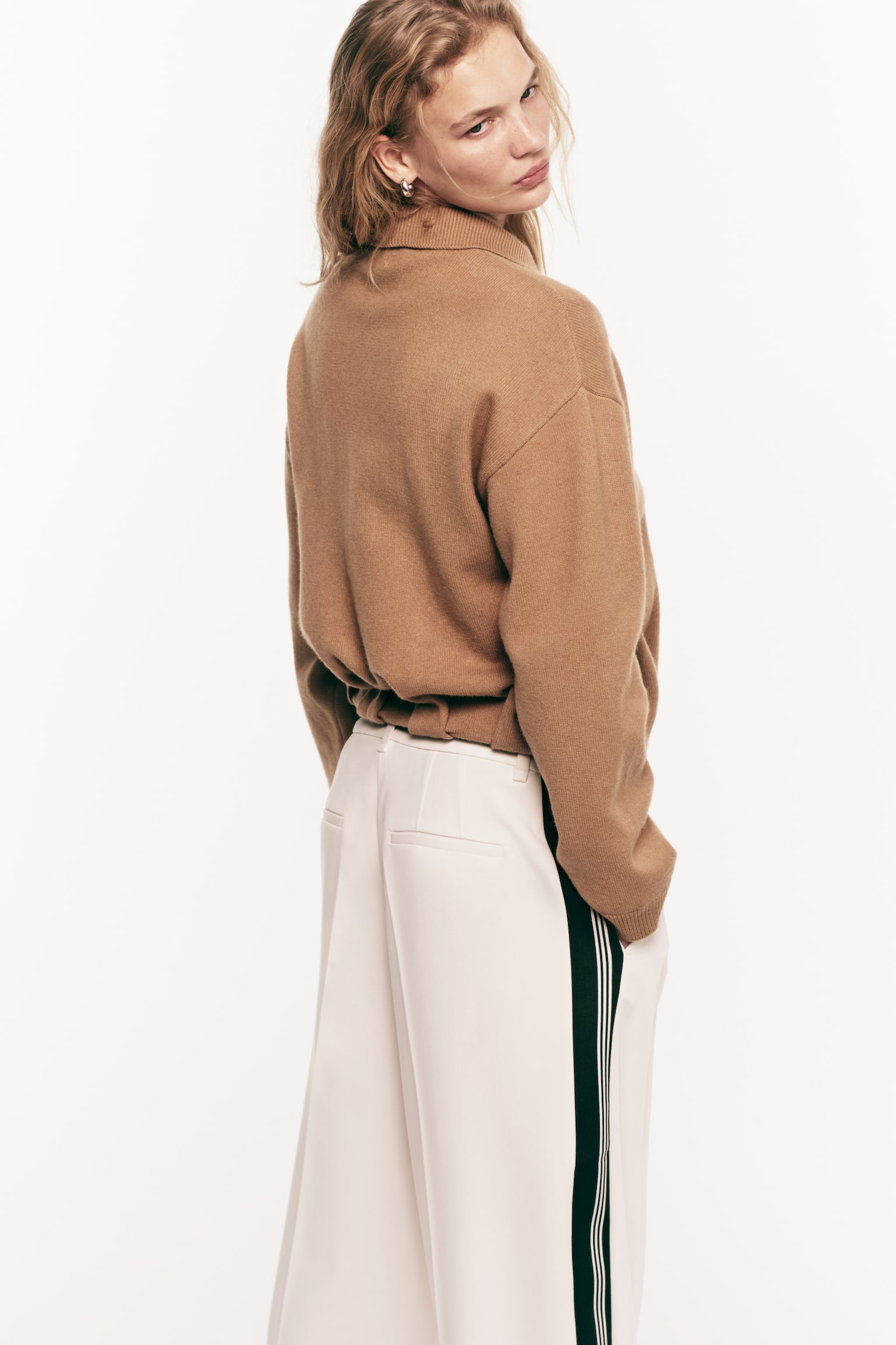 Oversized zip-through cardigan - Dark beige/Red - 3