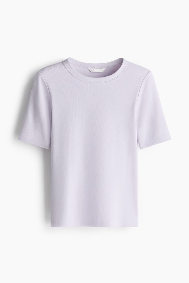 Ribbed T-Shirt - Lilac/Gray melange/Dark khaki green/Cream/Bright red - 1