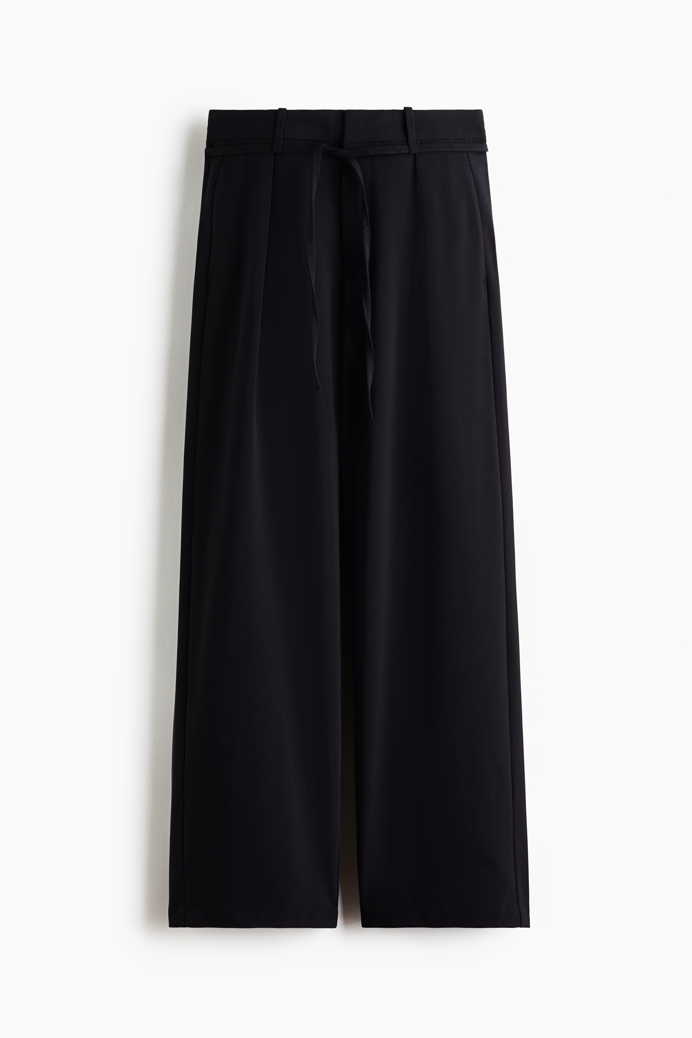 Bundfaltenhose mit Bindegürtel - Schwarz/Dunkelbraun