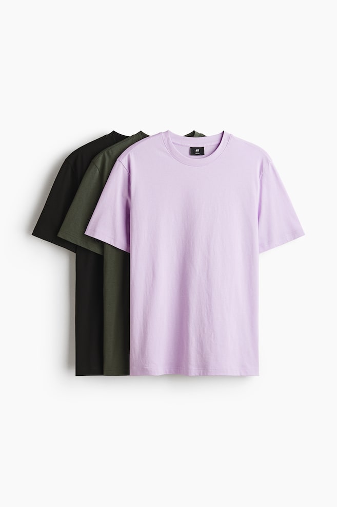 Set van 3 T-shirts - Regular Fit - Lila/Zwart/Wit/Marineblauw/donkergroen/Grijs gemêleerd/zwart/wit/Marineblauw/blauw/wit/Donkerteal/bruin/lichtgrijs - 1