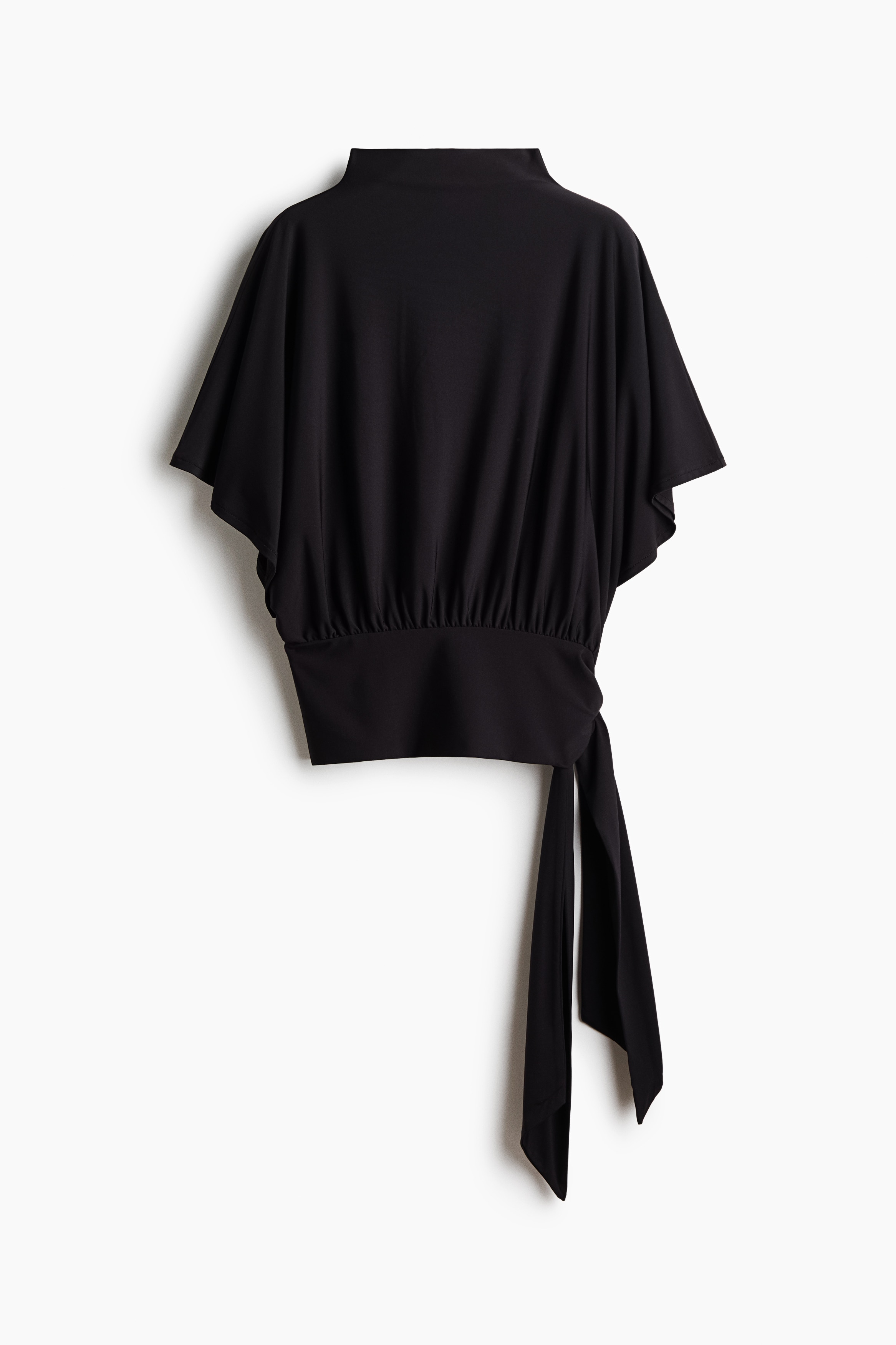 Tie-Detail Batwing-Sleeved Top - Black