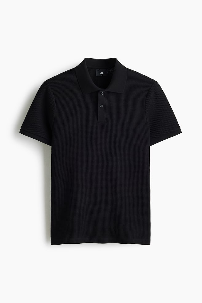 Slim Fit Waffle-knit polo shirt - Black/Burgundy/Dark khaki green/Cream/Dark mole/Dark brown - 1