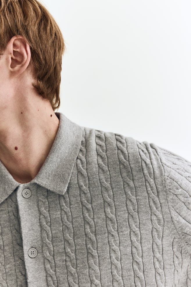 Regular Fit Cable-knit shirt-Grey - 4