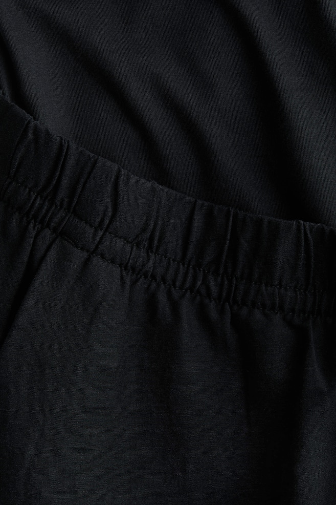 MAMA Linen-Blend Drawstring Pants-Black - 4