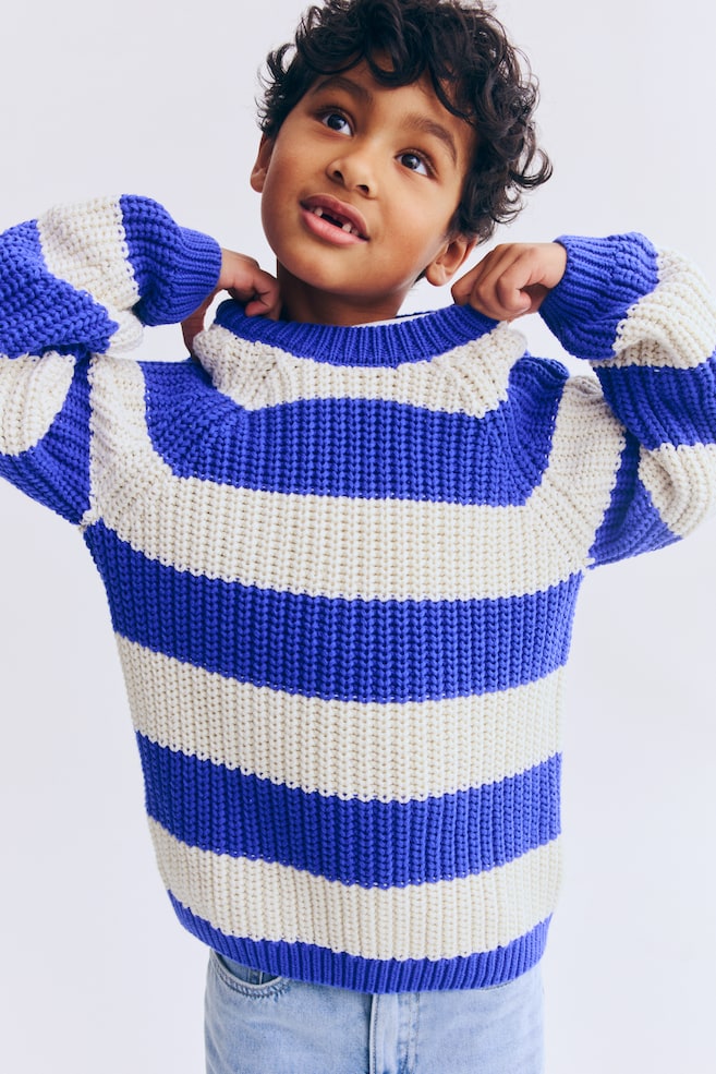 Rib-Knit Cotton Sweater - Blue/white - 5